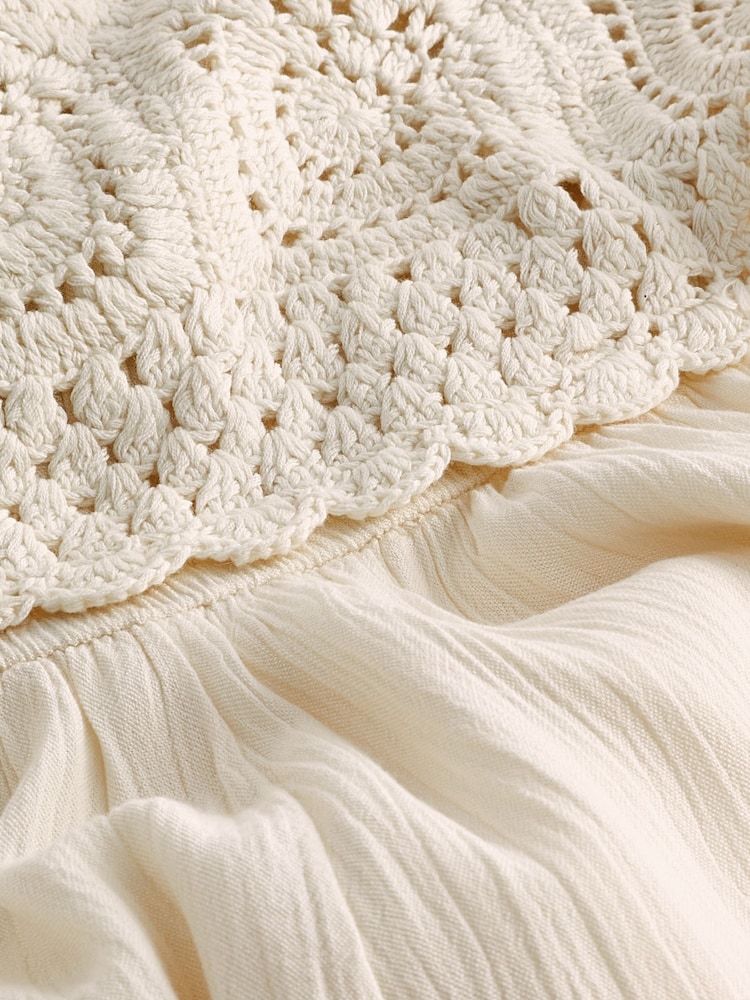Cream 100% Cotton Crochet Top Summer Sleeveless Jumpsuit - Image 5 of 5