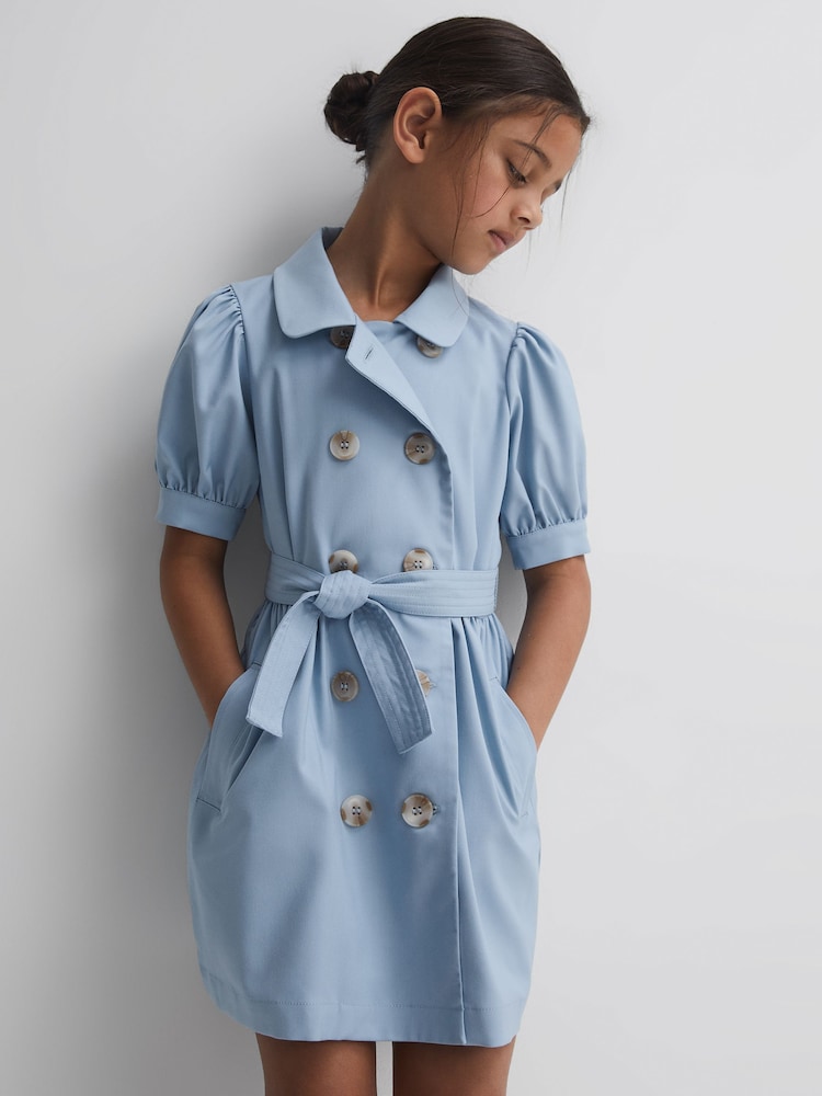 Reiss Blue Naomi 4-9 yrs Puff Sleeve Belted Dress - Image 1 of 6