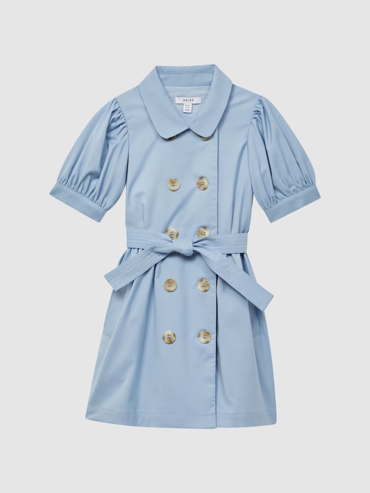 Reiss Blue Naomi 4-9 yrs Puff Sleeve Belted Dress - Image 2 of 6