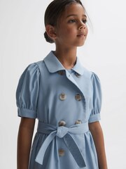 Reiss Blue Naomi 4-9 yrs Puff Sleeve Belted Dress - Image 4 of 6