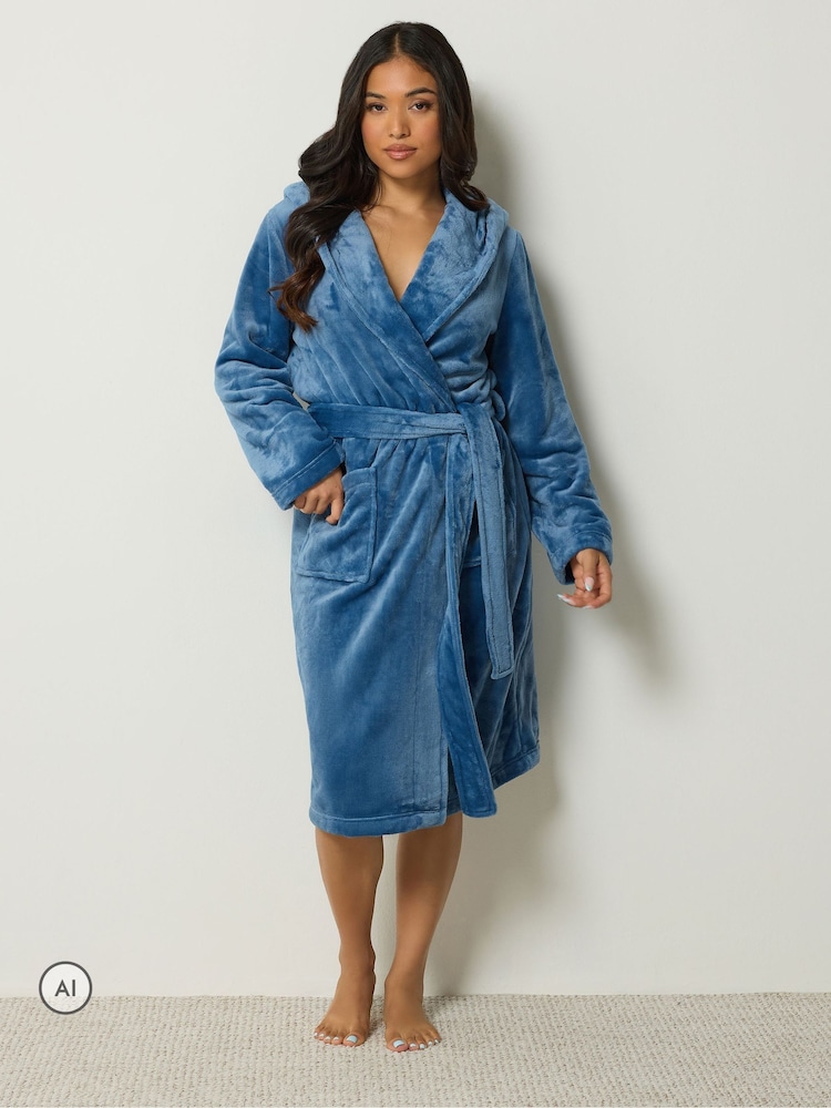 PixieGirl Petite Blue Super Luxe Hooded Dressing Gown - Image 1 of 4