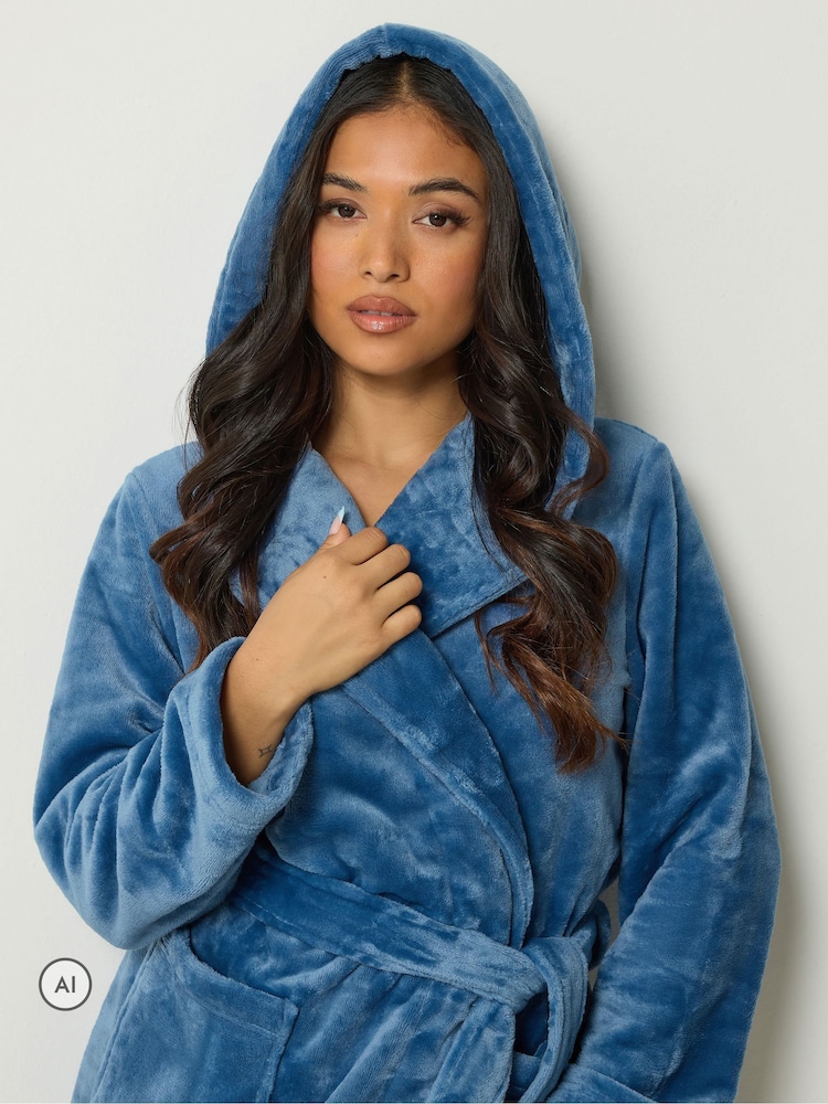 PixieGirl Petite Blue Super Luxe Hooded Dressing Gown - Image 4 of 4
