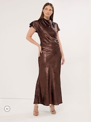 Star by Julien MacDonald Brown Metallic Draped Dress - Image 1 of 6
