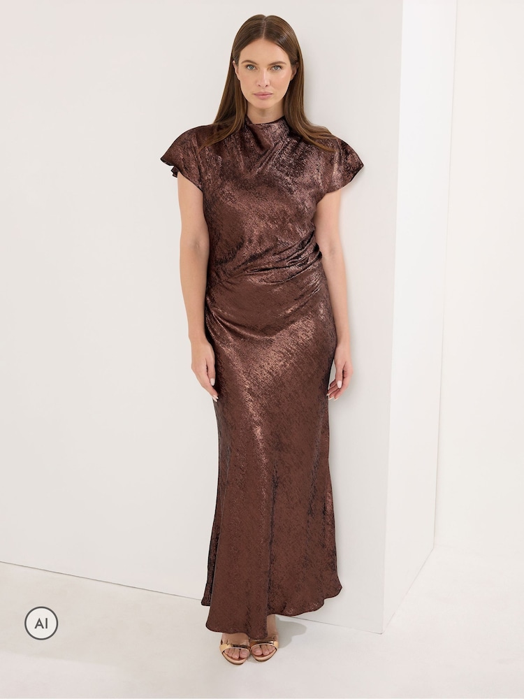 Star by Julien MacDonald Brown Metallic Draped Dress - Image 2 of 6 Star by Julien MacDonald Brown Metallic Draped Dress - Image 2 of 6