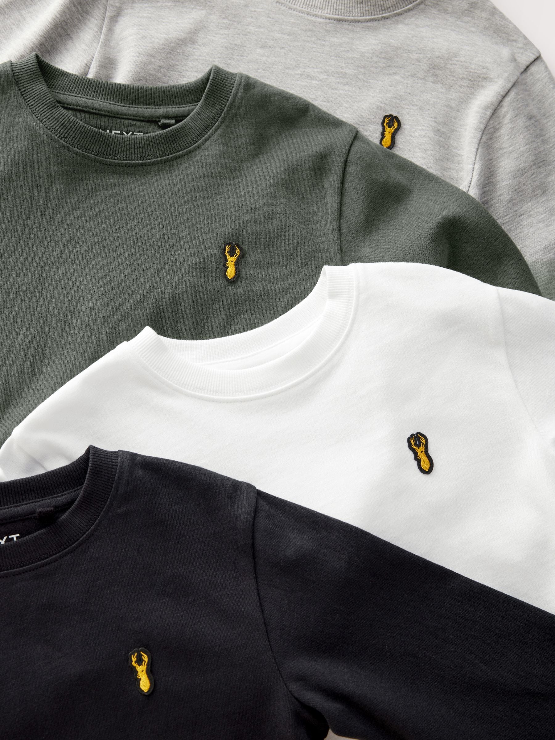 Buy Black/White/Grey Stag Logo Long Sleeve Cosy T-Shirts 4 Pack (3