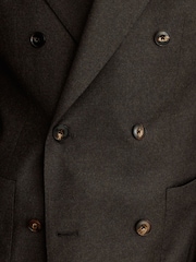 Reiss Chocolate Brown Combo Wool-Blend Flannel Double-Breasted Suit Blazer Classic-Fit - Image 3 of 9
