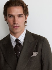 Reiss Chocolate Brown Combo Wool-Blend Flannel Double-Breasted Suit Blazer Classic-Fit - Image 5 of 9