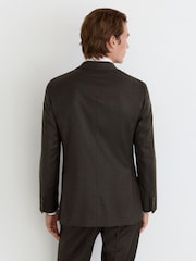 Reiss Chocolate Brown Combo Wool-Blend Flannel Double-Breasted Suit Blazer Classic-Fit - Image 6 of 9