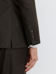 Reiss Chocolate Brown Combo Wool-Blend Flannel Double-Breasted Suit Blazer Classic-Fit - Image 7 of 9