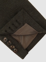 Reiss Chocolate Brown Combo Wool-Blend Flannel Double-Breasted Suit Blazer Classic-Fit - Image 8 of 9