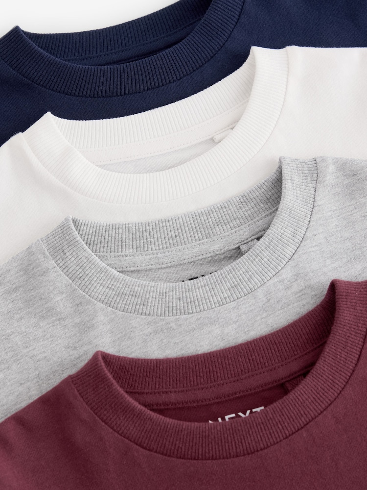 Berry Red/Grey/White/Blue Long Sleeve Cosy T-Shirts 4 Pack (3-16yrs) - Image 7 of 7