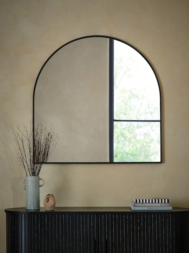 Black Wide Arch Over Mantle Wall Mirror - Image 1 of 5