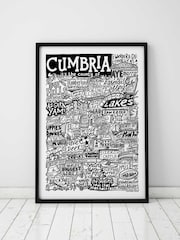 Sketchbook Design Black Cumbria Landmarks Illustration Framed Wall Art Print - Black A3 Frame - Image 1 of 4