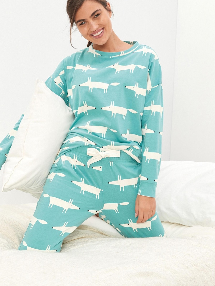 Teal Blue Mr Fox Mr Fox Scion At Next Cotton Pyjamas - Image 1 of 1 Teal Blue Mr Fox Mr Fox Scion At Next Cotton Pyjamas - Image 1 of 1