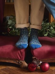 Joules Men's Alby Blue Fairisle Pattern Socks (size 7-12) - Image 1 of 1