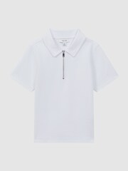 Reiss White Creed Senior Textured Half-Zip Polo Shirt - Image 2 of 6