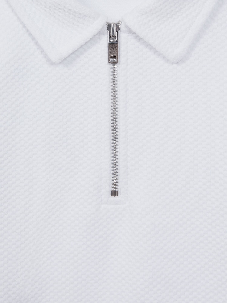 Reiss White Creed Senior Textured Half-Zip Polo Shirt - Image 6 of 6