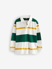 Green/Ecru White Stripe Long Sleeve Rugby 100% Cotton Polo Shirt (3-16yrs) - Image 6 of 8