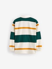 Green/Ecru White Stripe Long Sleeve Rugby 100% Cotton Polo Shirt (3-16yrs) - Image 7 of 8