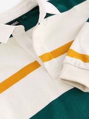 Green/Ecru White Stripe Long Sleeve Rugby 100% Cotton Polo Shirt (3-16yrs) - Image 8 of 8