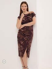 Star by Julien MacDonald Brown Devore Velvet Draped Dress - Image 1 of 6