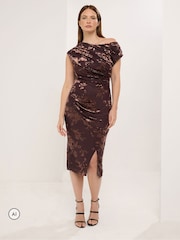 Star by Julien MacDonald Brown Devore Velvet Draped Dress - Image 2 of 6