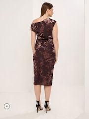 Star by Julien MacDonald Brown Devore Velvet Draped Dress - Image 3 of 6