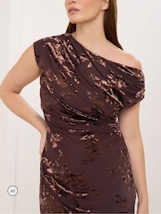 Star by Julien MacDonald Brown Devore Velvet Draped Dress - Image 4 of 6