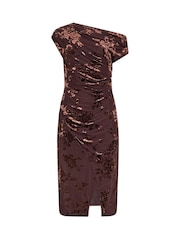 Star by Julien MacDonald Brown Devore Velvet Draped Dress - Image 5 of 6