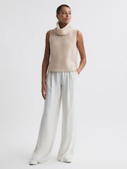 Reiss Neutral Kasha Wool-Cashmere Sleeveless Removable Roll Neck Vest - Image 3 of 7