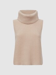 Reiss Neutral Kasha Wool-Cashmere Sleeveless Removable Roll Neck Vest - Image 7 of 7