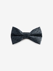 Charcoal Grey Link Jacquard Bow Tie And Pocket Square Set - Image 3 of 6