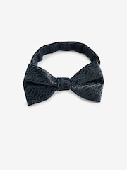 Charcoal Grey Link Jacquard Bow Tie And Pocket Square Set - Image 4 of 6