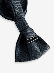 Charcoal Grey Link Jacquard Bow Tie And Pocket Square Set - Image 6 of 6