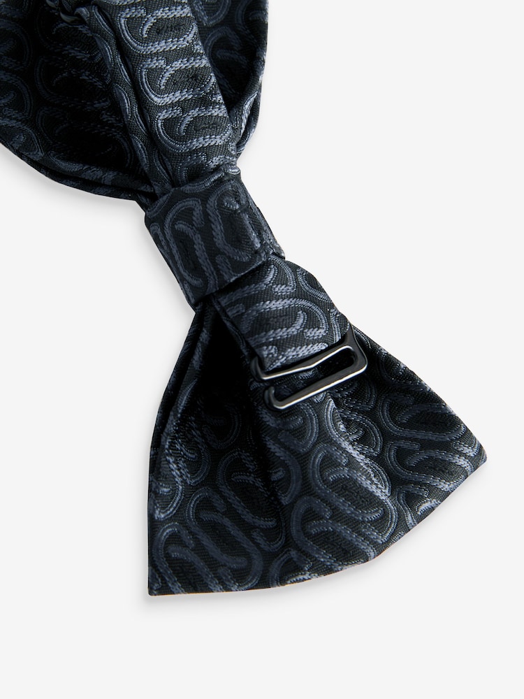 Charcoal Grey Link Jacquard Bow Tie And Pocket Square Set - Image 6 of 6