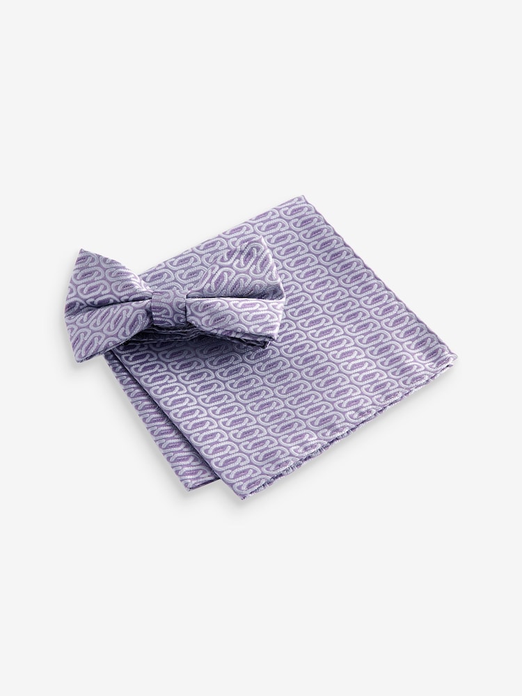 Lilac Purple Jacquard Bow Tie And Pocket Square Set - Image 1 of 6