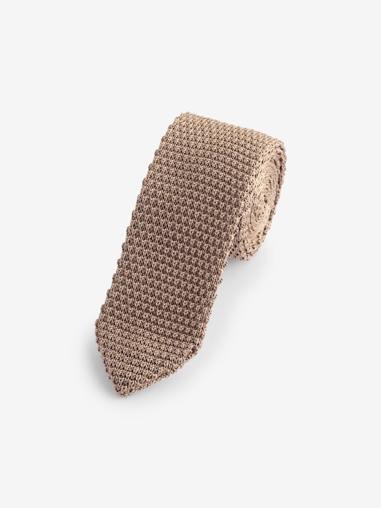 Neutral Oat Brown Slim Knitted Tie - Image 1 of 3