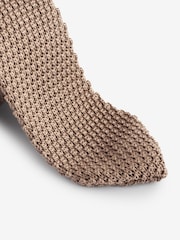 Neutral Oat Brown Slim Knitted Tie - Image 2 of 3
