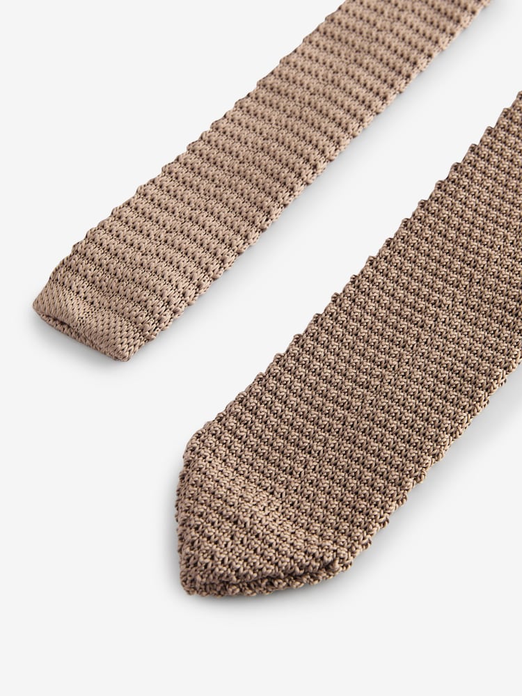 Neutral Oat Brown Slim Knitted Tie - Image 3 of 3 Neutral Oat Brown Slim Knitted Tie - Image 3 of 3