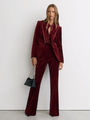 Reiss Dark Red Wren Velvet Satin-Trim Single-Breasted Suit Blazer - Image 3 of 9