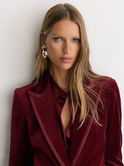 Reiss Dark Red Wren Velvet Satin-Trim Single-Breasted Suit Blazer - Image 5 of 9