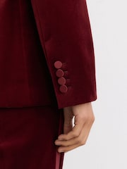 Reiss Dark Red Wren Velvet Satin-Trim Single-Breasted Suit Blazer - Image 7 of 9