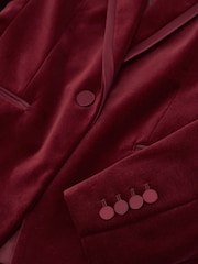 Reiss Dark Red Wren Velvet Satin-Trim Single-Breasted Suit Blazer - Image 9 of 9
