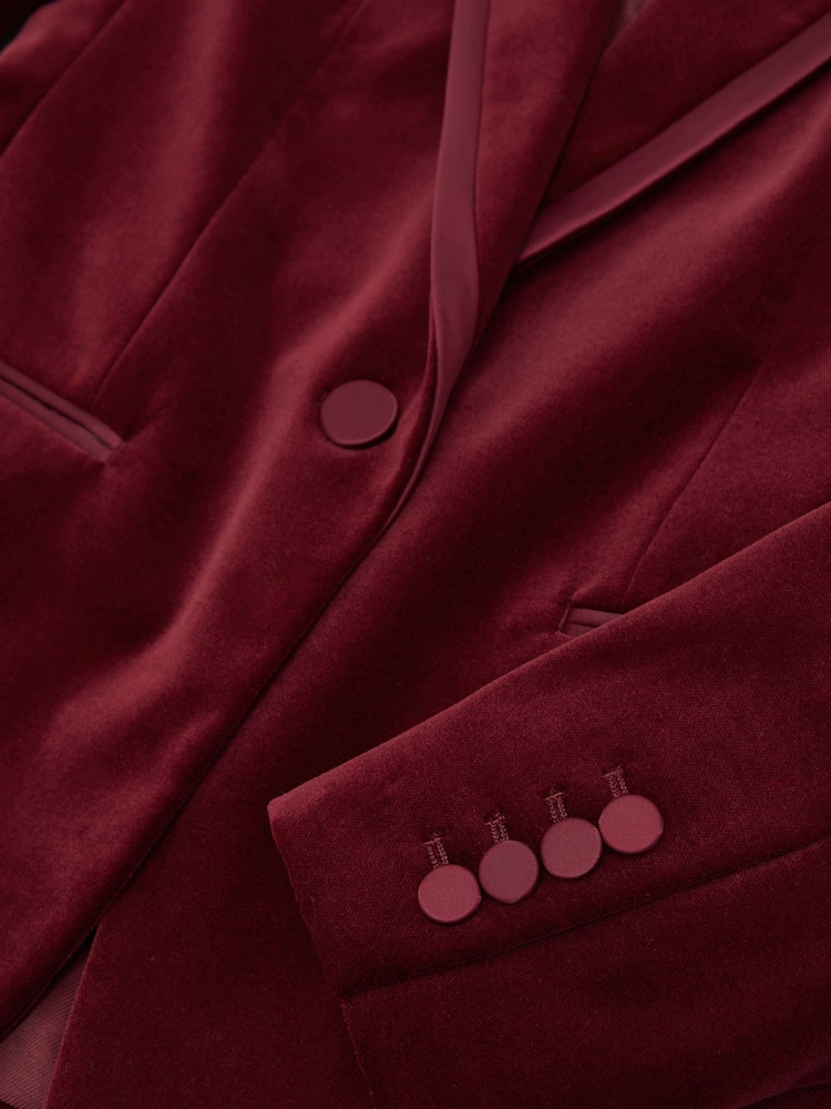 Reiss Dark Red Wren Velvet Satin-Trim Single-Breasted Suit Blazer - Image 9 of 9 Reiss Dark Red Wren Velvet Satin-Trim Single-Breasted Suit Blazer - Image 9 of 9