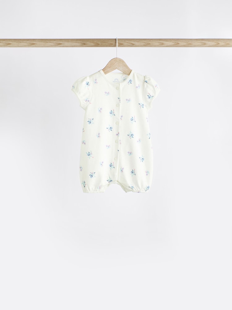 Pink/ Blue Floral Baby 100% Cotton Rompers 4 Pack - Image 2 of 11