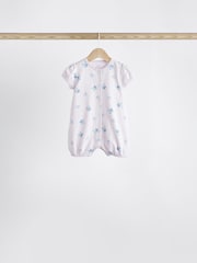 Pink/ Blue Floral Baby 100% Cotton Rompers 4 Pack - Image 4 of 11