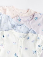 Pink/ Blue Floral Baby 100% Cotton Rompers 4 Pack - Image 8 of 11