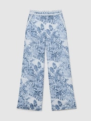 Reiss Blue Mila Linen Wave-Trim Wide-Leg Trousers - Image 2 of 7