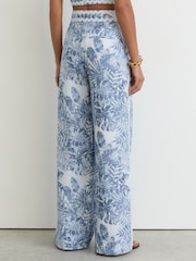 Reiss Blue Mila Linen Wave-Trim Wide-Leg Trousers - Image 6 of 7