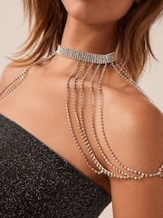 Silver Tone Shoulder Drape Choker Necklace - Image 4 of 7